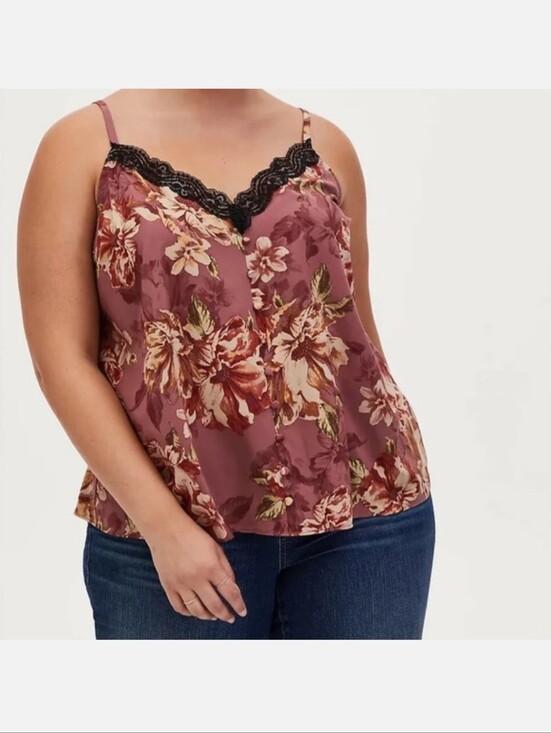 torrid Tops - NWT Torrid Satin Lace Button Cami V Neck Sleeveless Walnut Floral Women 1X 14-16
